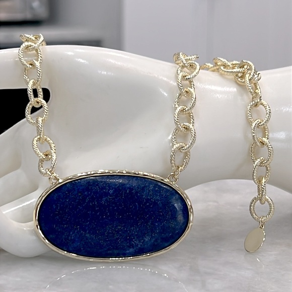 Jewelry - Lapis Lazuli Oval Pendant Fancy Chain Necklace